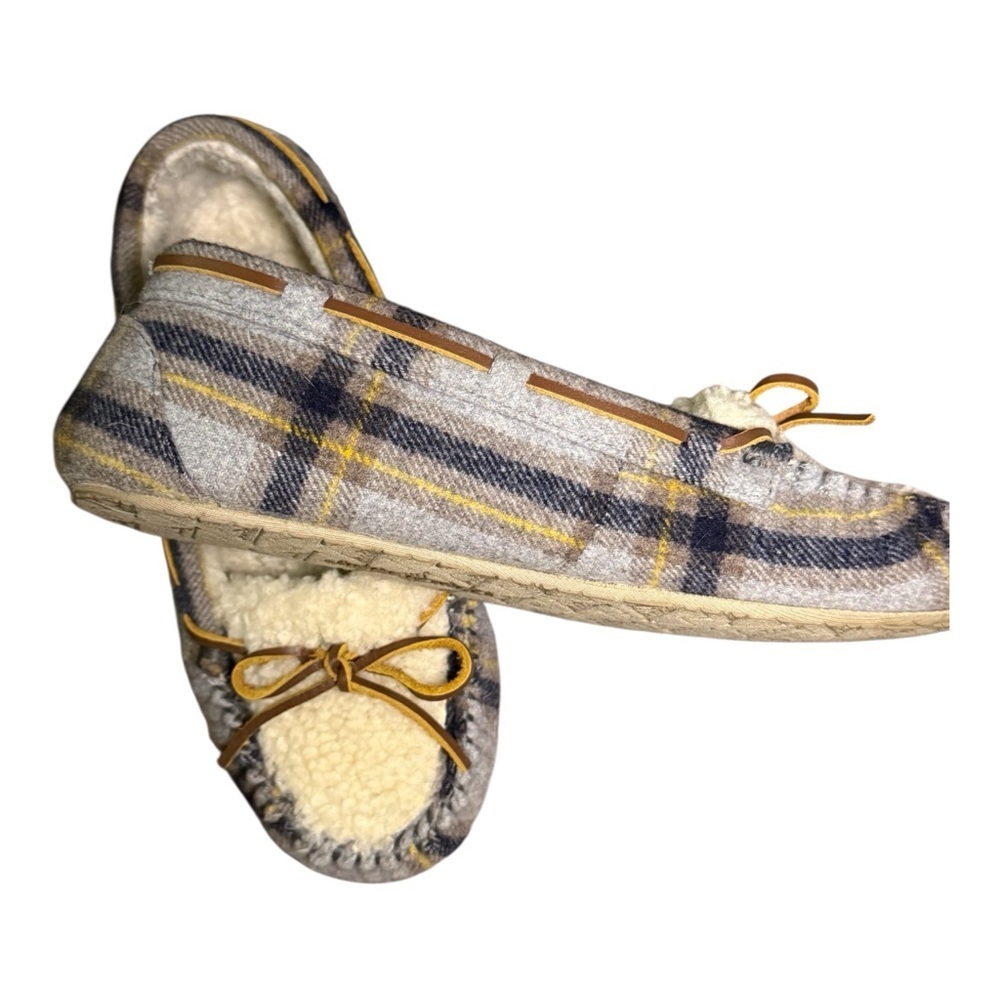 Minnetonka Gray Plaid Wool Moccasin Slippers Size 9 Cabin Cozy Lodgecore - Picture 4 of 6